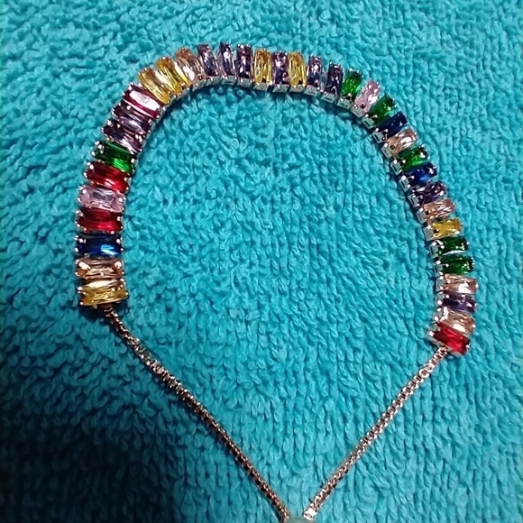 Goldtone multicolor crystal adjustable bracelet - Picture 3 of 3